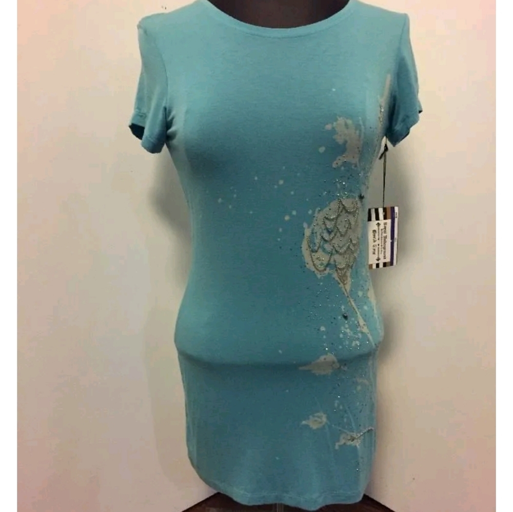 Royal Underground Dress Rosette Tee Size S Turquoise Crystal Chain Appli…